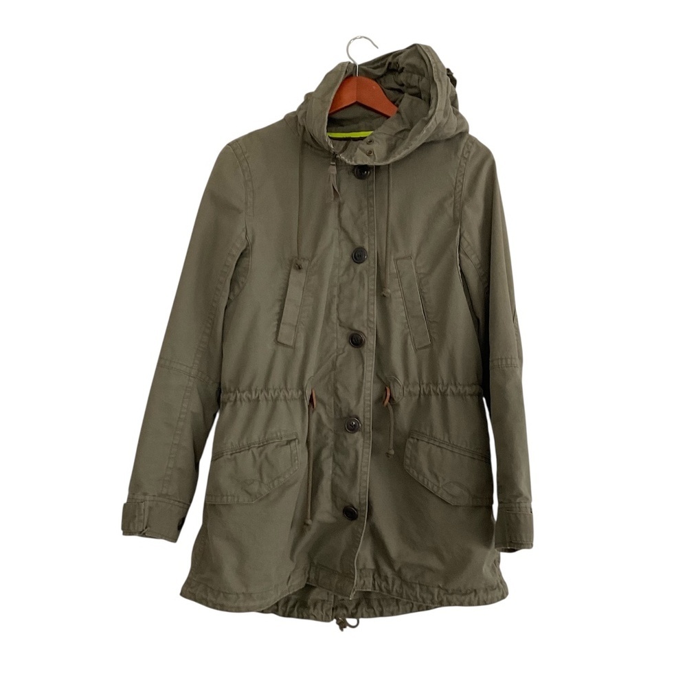GAP Women's Hooded Utility Parka Jacket Sz S Olive Green Military Lined Winter